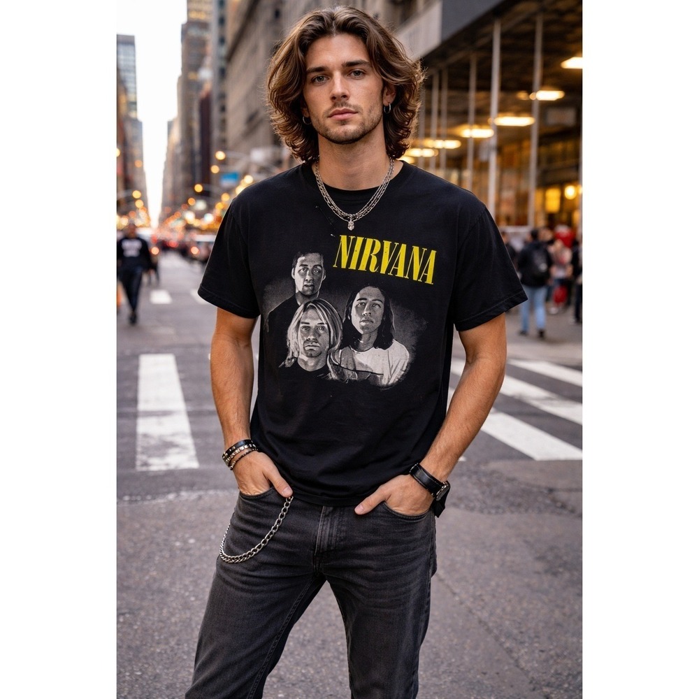Nirvana Mens Kurt Cobain Band T-Shirt Vintage BayIsland Sportswear Size M Grunge